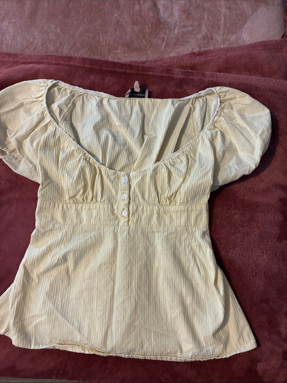 Roma Pale Yellow Puff Sleeve Peasant Blouse